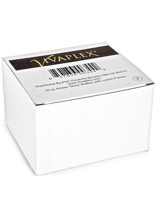 Vivaplex, 2, Large, 16 oz, Empty, Amber Glass Bottles with Black Lotion Pumps