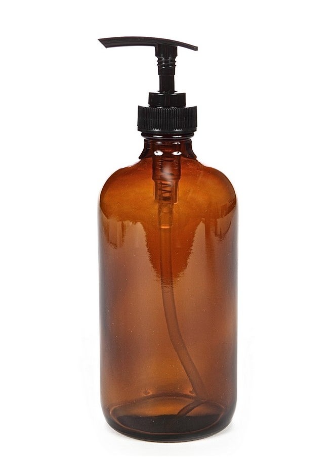 Vivaplex, 2, Large, 16 oz, Empty, Amber Glass Bottles with Black Lotion Pumps