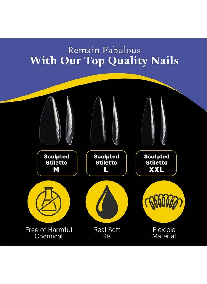 NABulous Soft Gel Stiletto Shaped Gel Nail Tips Medium Length - Durable Full Cover Nail Tips - Made From Real Soft Gel, 10 Sizes, 500 Pieces - Easy To Remove (Stiletto Medium)