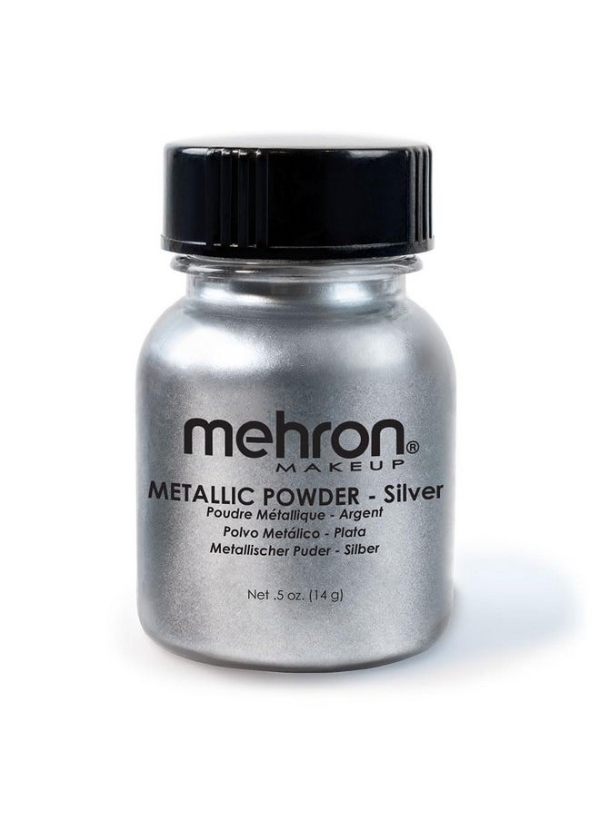 Mehron Makeup Metallic Powder | Metallic Chrome Powder Pigment for Face & Body Paint, Eyeshadow, and Eyeliner .5 oz (14 g) (Silver)