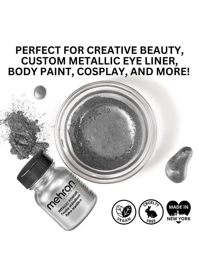 Mehron Makeup Metallic Powder | Metallic Chrome Powder Pigment for Face & Body Paint, Eyeshadow, and Eyeliner .5 oz (14 g) (Silver)