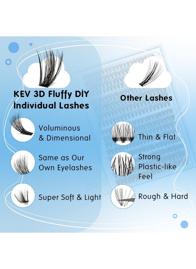 KevKev Lash Clusters Kit 3D Fluffy Cluster Lashes 30D+50D 320 Pcs DIY Lash Extensions Eyelash Clusters Glue Individual Lashes Remover Cluster Thin Band & Soft (Fluffy 30+50D Kit,D-8-16mix)