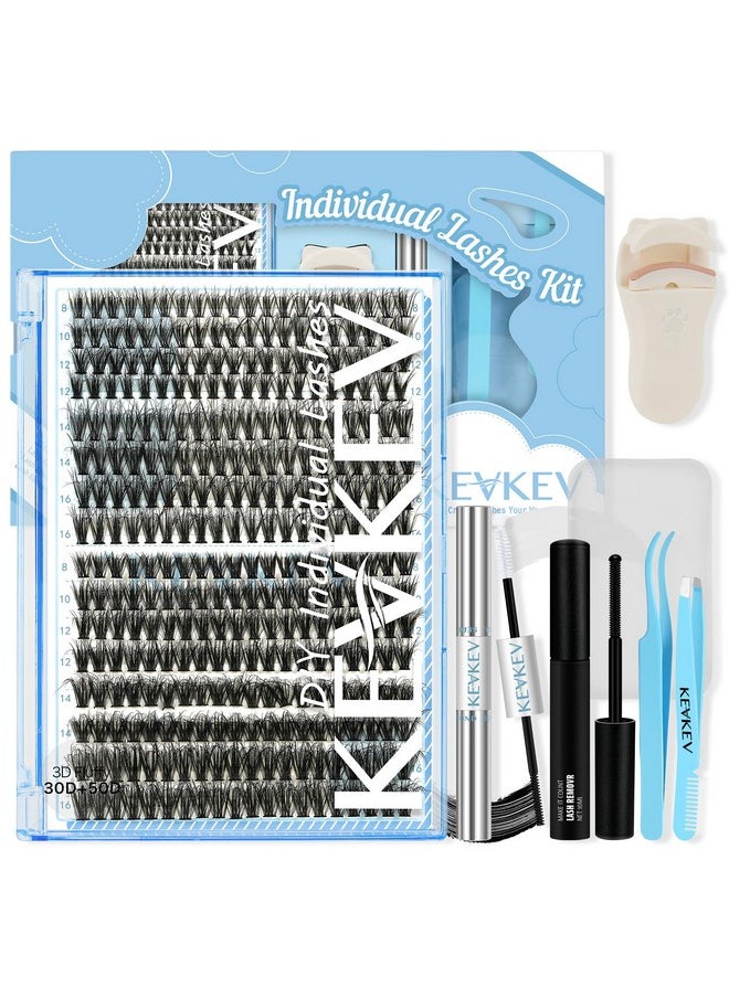 KevKev Lash Clusters Kit 3D Fluffy Cluster Lashes 30D+50D 320 Pcs DIY Lash Extensions Eyelash Clusters Glue Individual Lashes Remover Cluster Thin Band & Soft (Fluffy 30+50D Kit,D-8-16mix)