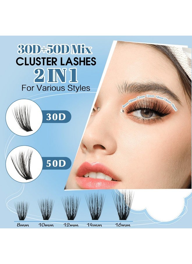 KevKev Lash Clusters Kit 3D Fluffy Cluster Lashes 30D+50D 320 Pcs DIY Lash Extensions Eyelash Clusters Glue Individual Lashes Remover Cluster Thin Band & Soft (Fluffy 30+50D Kit,D-8-16mix)