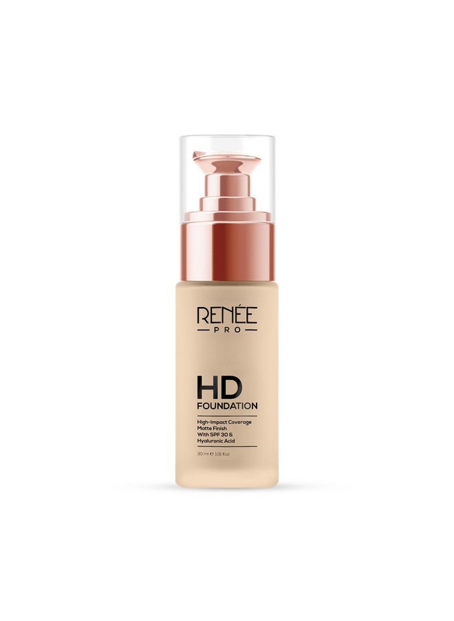 RENEE PRO HD Full Coverage Liquid All Skin Typ Foundation - Fir, Seamless HD Coverage with Matte Finish | SPF30 | Weightless & Long Lasting | Enriched with Aloe, Coffee, Chamomile & Vitamin E, 30 Ml