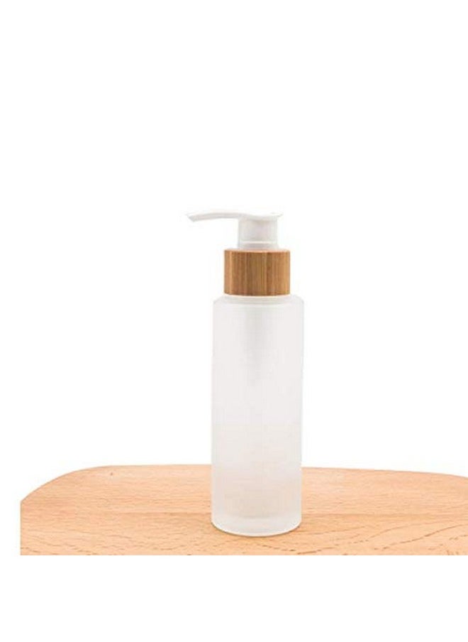 1PCS 100ml/3.4oz Frosted Glass Pump Bottles Empty Refillable Press Pump Bottle with Bamboo Pump Head Toiletries Storage Containers for Shampoo Essential Oils Shower Gel Hand Wash Lotion Dispenser