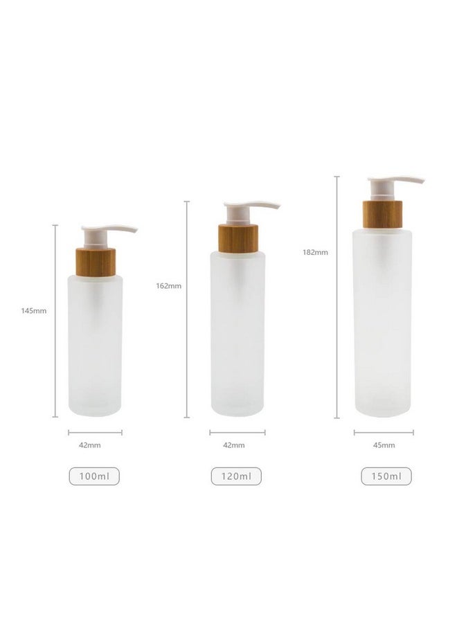1PCS 100ml/3.4oz Frosted Glass Pump Bottles Empty Refillable Press Pump Bottle with Bamboo Pump Head Toiletries Storage Containers for Shampoo Essential Oils Shower Gel Hand Wash Lotion Dispenser