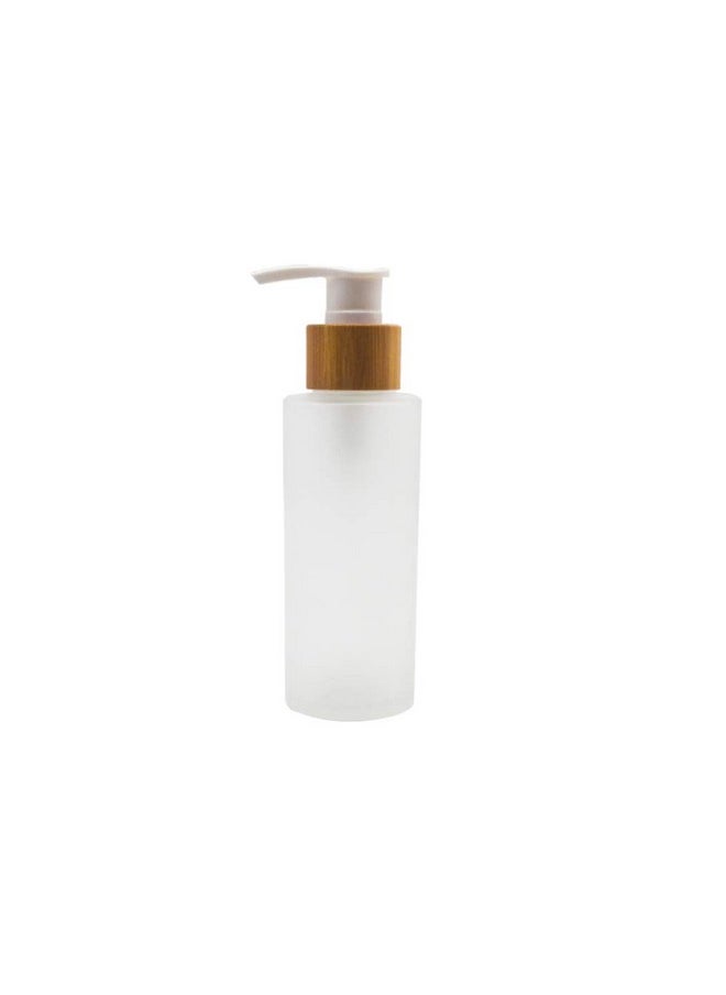 1PCS 100ml/3.4oz Frosted Glass Pump Bottles Empty Refillable Press Pump Bottle with Bamboo Pump Head Toiletries Storage Containers for Shampoo Essential Oils Shower Gel Hand Wash Lotion Dispenser