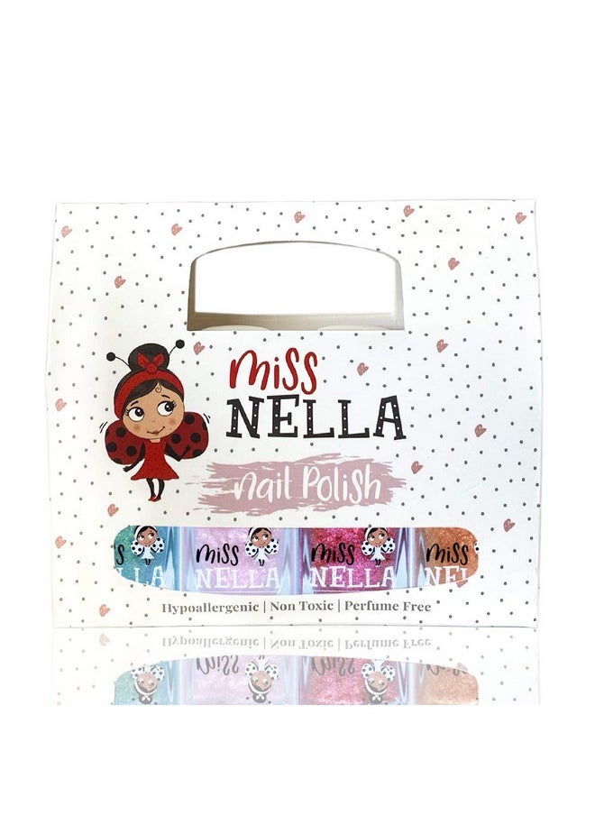 Miss Nella MAGIC COLLECTION Glitter Nail Polish set of 4: pink, red, gold & blue silver Peel- Off nail varnish for toddlers