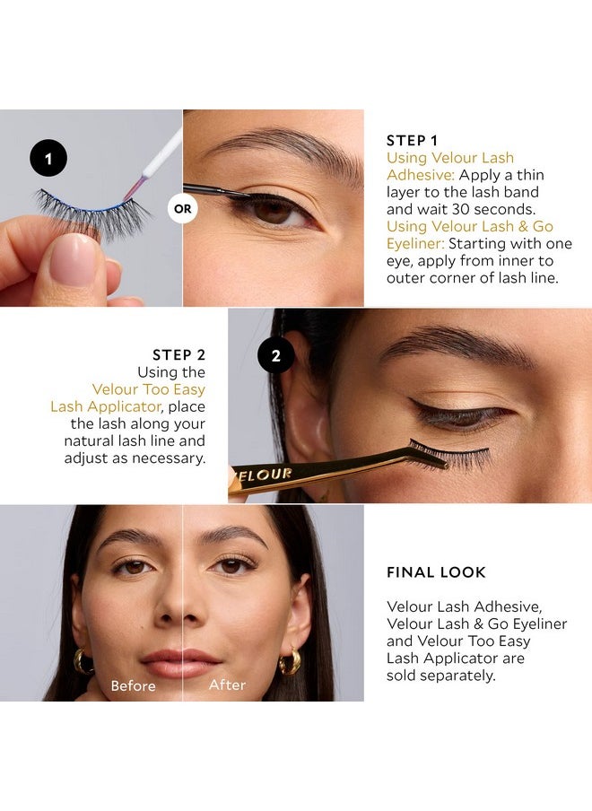 Velour Effortless Lashes - Natural-Looking False Eyelashes - Fluffy & Lightweight No-Trim Lashes - Reusable Fake Lashes All Eye Shapes - Vegan & Cruelty-Free - Lash Glue not Included (Would I Lie?)