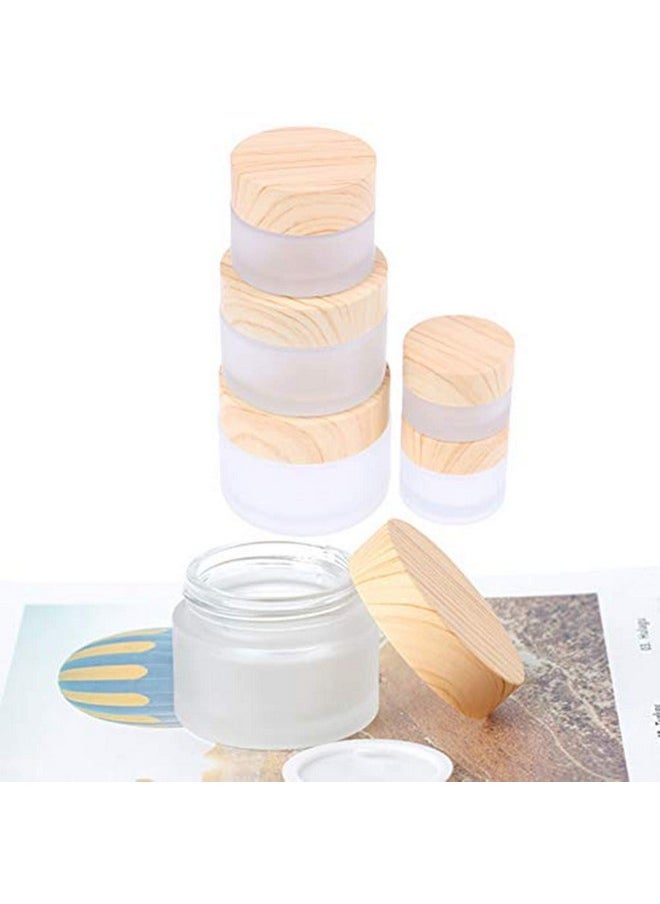 Healthcom 12 Packs 1 Oz Empty Jars 30ml Round Frosted Glass Cream Jar Bottles Holder with Wood Grain Lids Refillable Case Vial Pot Cosmetic Container Glass Bottles for Lotion Face Lip Balm Eye Cream