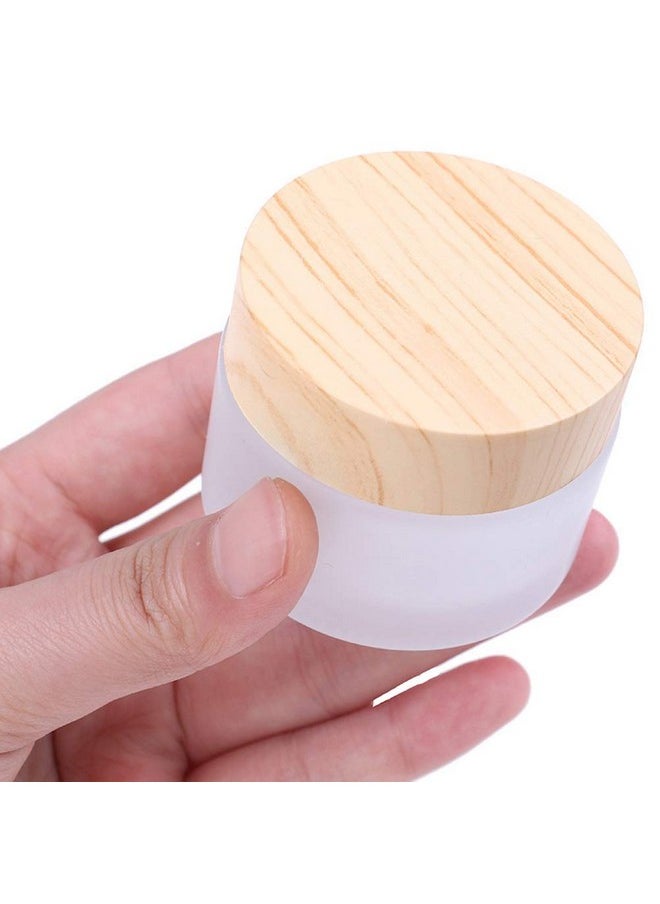 Healthcom 12 Packs 1 Oz Empty Jars 30ml Round Frosted Glass Cream Jar Bottles Holder with Wood Grain Lids Refillable Case Vial Pot Cosmetic Container Glass Bottles for Lotion Face Lip Balm Eye Cream
