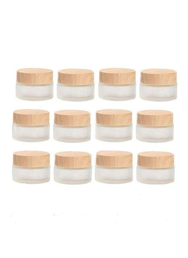 Healthcom 12 Packs 1 Oz Empty Jars 30ml Round Frosted Glass Cream Jar Bottles Holder with Wood Grain Lids Refillable Case Vial Pot Cosmetic Container Glass Bottles for Lotion Face Lip Balm Eye Cream
