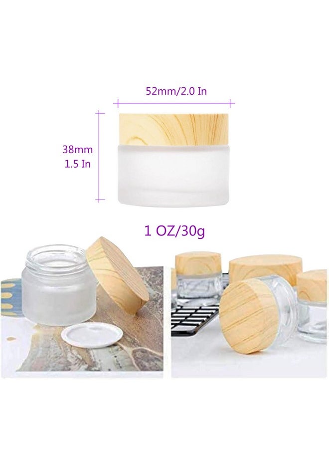 Healthcom 12 Packs 1 Oz Empty Jars 30ml Round Frosted Glass Cream Jar Bottles Holder with Wood Grain Lids Refillable Case Vial Pot Cosmetic Container Glass Bottles for Lotion Face Lip Balm Eye Cream