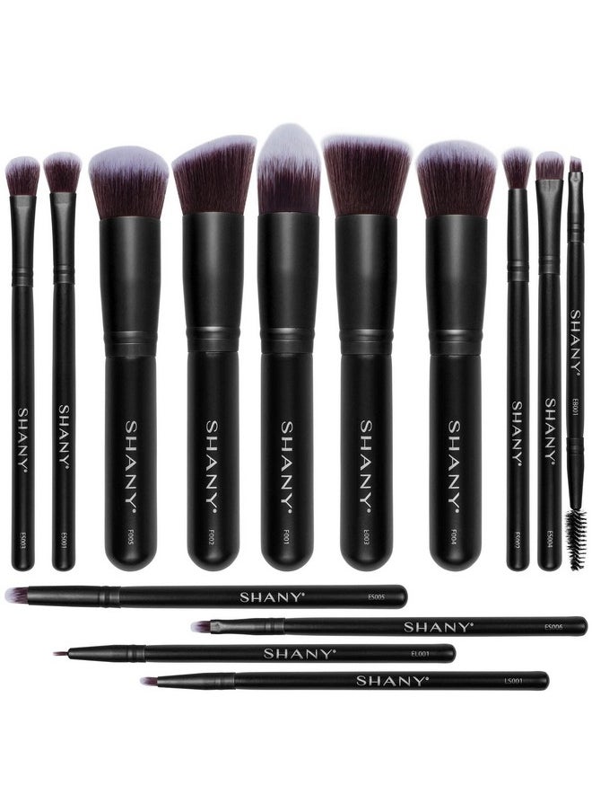 SHANY Makeup Brushes - Black Bombshell - 14-Piece Brush Set - Foundation Powder Concealers Eye Shadows Makeup brushes - Complete Kabuki Makeup Brush Set in Black - 14 PCS