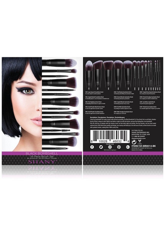 SHANY Makeup Brushes - Black Bombshell - 14-Piece Brush Set - Foundation Powder Concealers Eye Shadows Makeup brushes - Complete Kabuki Makeup Brush Set in Black - 14 PCS