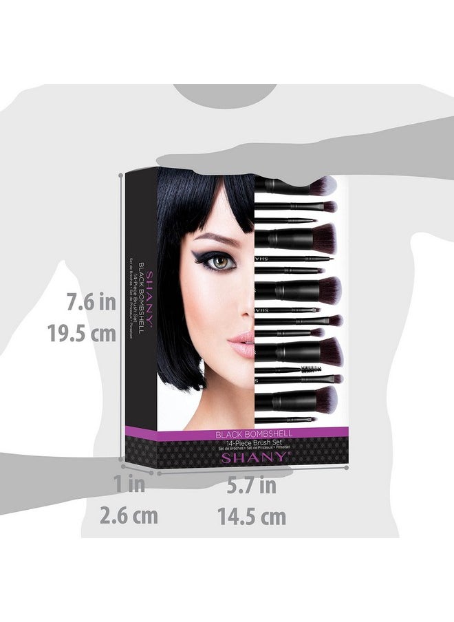 SHANY Makeup Brushes - Black Bombshell - 14-Piece Brush Set - Foundation Powder Concealers Eye Shadows Makeup brushes - Complete Kabuki Makeup Brush Set in Black - 14 PCS