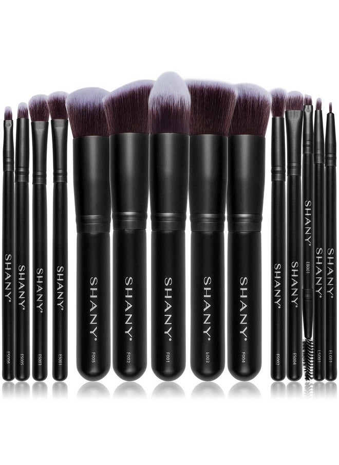SHANY Makeup Brushes - Black Bombshell - 14-Piece Brush Set - Foundation Powder Concealers Eye Shadows Makeup brushes - Complete Kabuki Makeup Brush Set in Black - 14 PCS