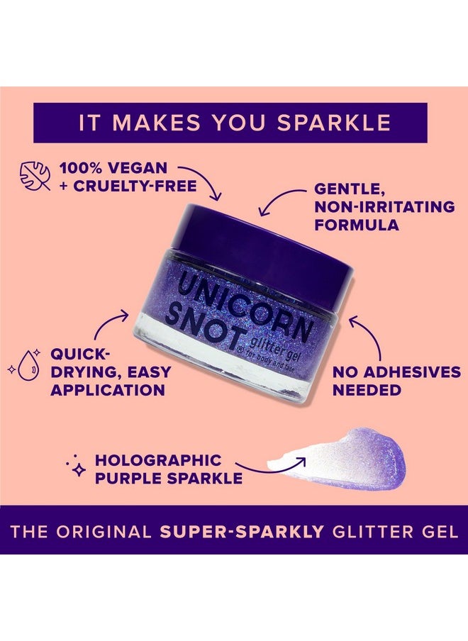 Unicorn Snot Face & Body Glitter Gel - Cosmetic-Grade Holographic Glitter - Stocking Stuffers for Women, Gifts for Teen Girls - Safe & Easy Application & Removal - Purple Glitter, 1.7oz (Ultraviolet)