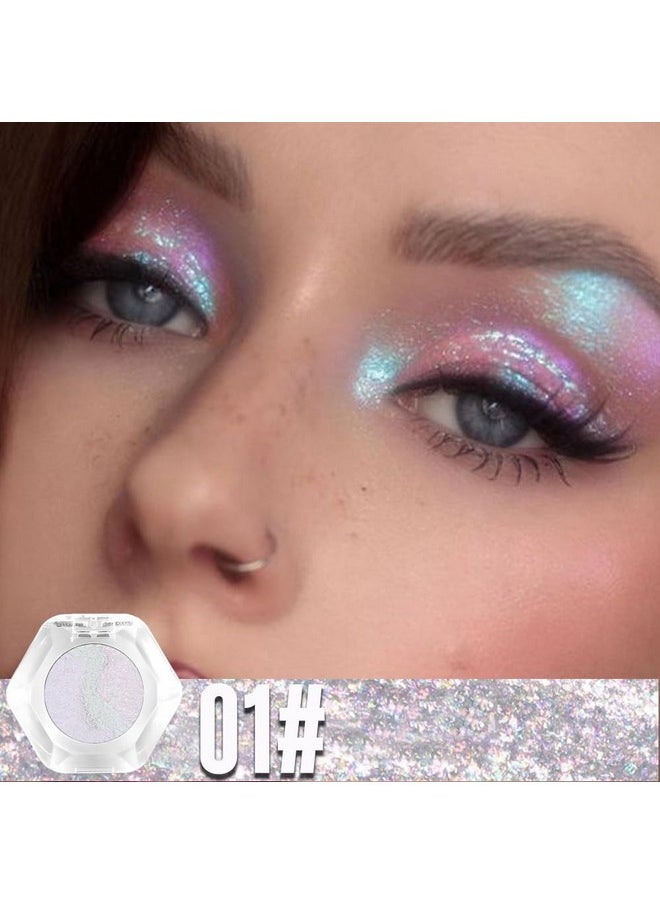 evpct Pearl White Holographic Chameleon Eyeshadow Palette Colorful White Pink Shimmer Loose Powder Eyeshadow Palette High Pigment Metallic Glitter Rainbow Multichrome Eyeshadow Eyes Makeup Highlighter