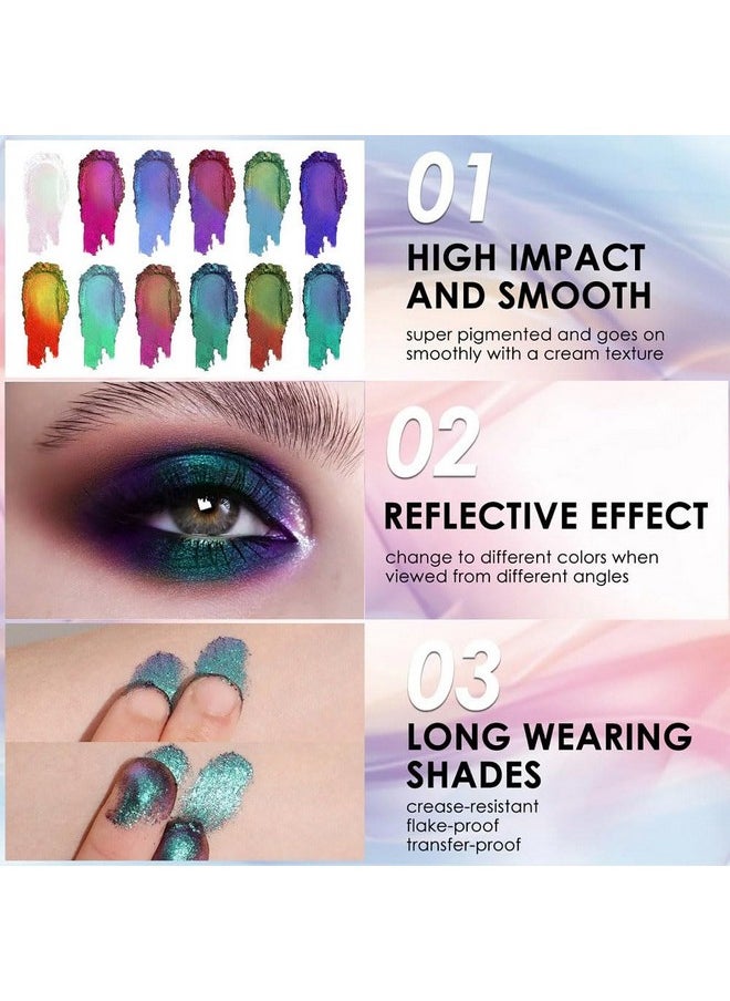 evpct Pearl White Holographic Chameleon Eyeshadow Palette Colorful White Pink Shimmer Loose Powder Eyeshadow Palette High Pigment Metallic Glitter Rainbow Multichrome Eyeshadow Eyes Makeup Highlighter