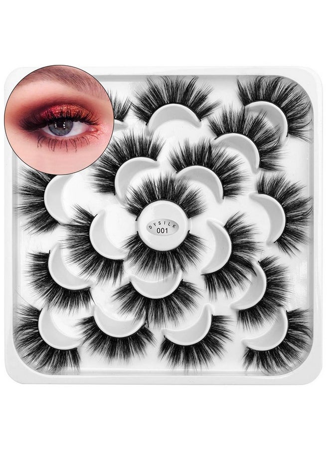 DYSILK False Eyelashes Wispy Lashes - Mink Lashes Fluffy 10 Pairs 6D Faux Lashes Pack 18mm Lashes Wispy Eye Lashes Pack Long Eyelashes Natural Look Reusable Fake Eyelashes Wispy Fluffy Cat Eye Soft