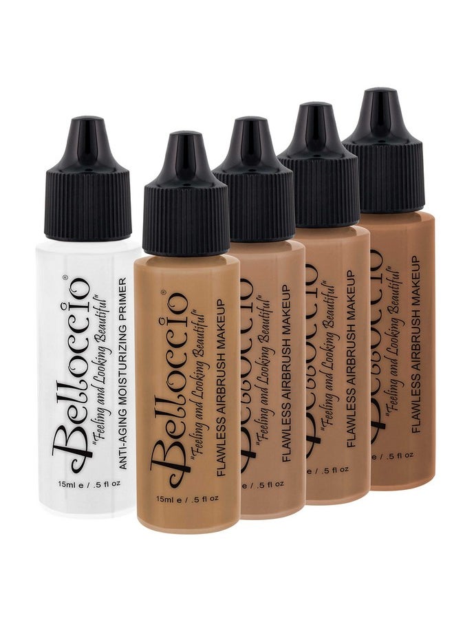 Belloccio Tan Color Shade Foundation Set - Professional Cosmetic Airbrush Makeup in 1/2 oz Bottles