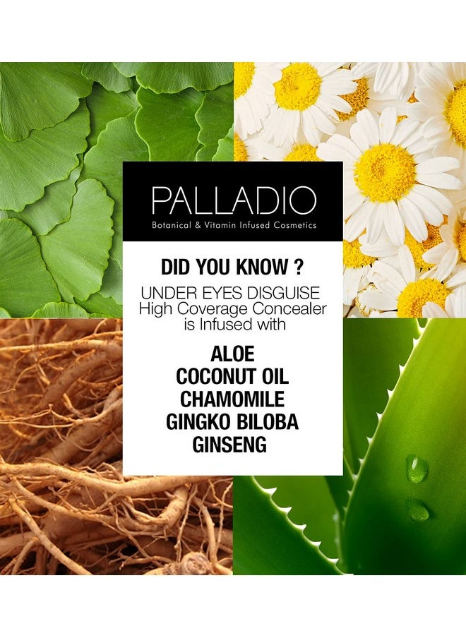 Palladio Full Coverage Concealer, Under Eyes Disguise, Creamy Face and Eye Concealer, Evens Skin Tone, Conceals Blemishes, Dark Circles and Fine Lines, Use with Concealer Brush, Custard