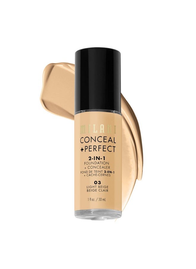 Milani Conceal + Perfect Liquid Foundation - Light Beige, 1 Fl. Oz. Cruelty-Free, Water-Resistant, Oil-Free, Medium-To-Full Coverage, Satin Matte Finish