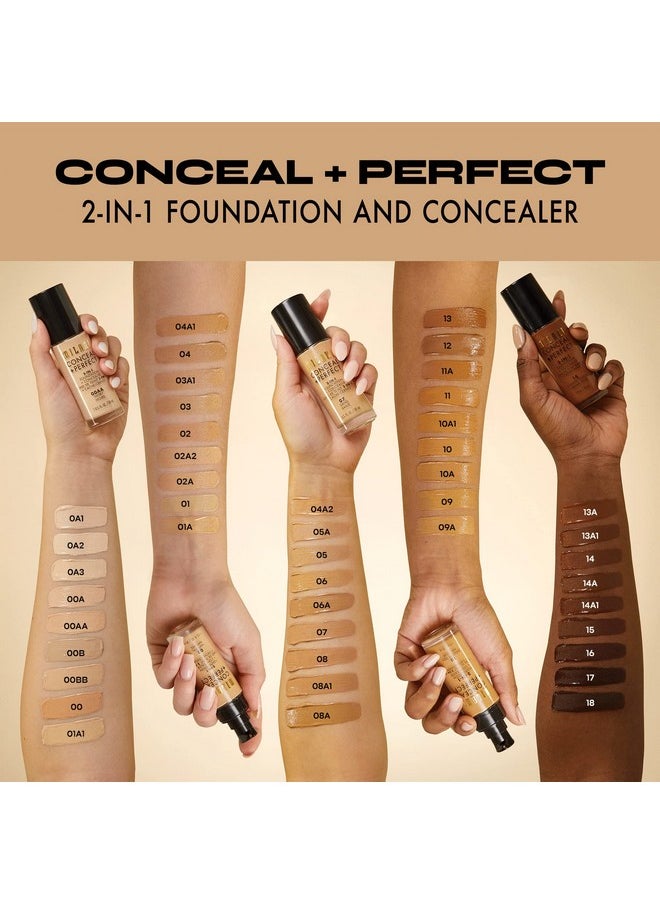 Milani Conceal + Perfect Liquid Foundation - Light Beige, 1 Fl. Oz. Cruelty-Free, Water-Resistant, Oil-Free, Medium-To-Full Coverage, Satin Matte Finish