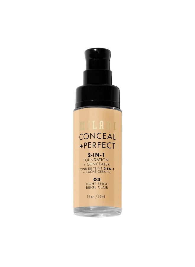 Milani Conceal + Perfect Liquid Foundation - Light Beige, 1 Fl. Oz. Cruelty-Free, Water-Resistant, Oil-Free, Medium-To-Full Coverage, Satin Matte Finish