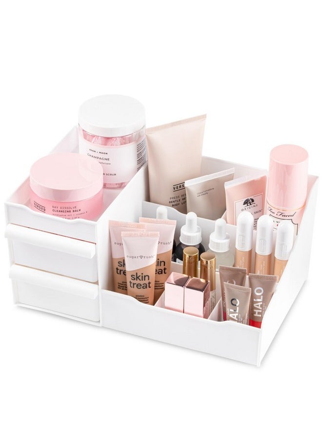 Mantello Makeup Organizer for Vanity, White Cosmetics Organizer, Cosmetic Organizer for Makeup and Toiletries, Make Up Organizers and Storage for Vanity's