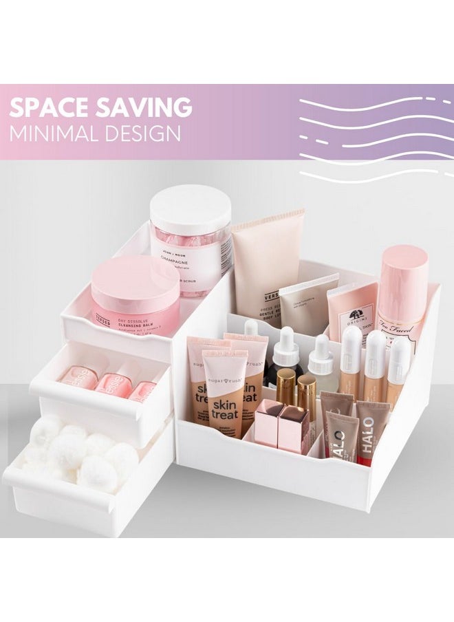 Mantello Makeup Organizer for Vanity, White Cosmetics Organizer, Cosmetic Organizer for Makeup and Toiletries, Make Up Organizers and Storage for Vanity's