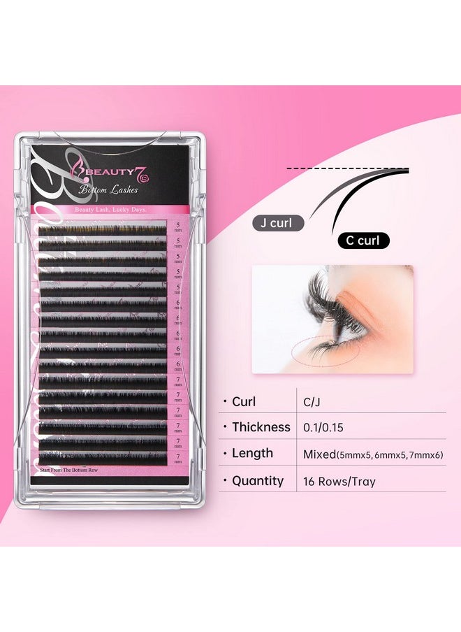 Beauty7 Mixed Volume Under Bottom Lower Individual False Eyelash Extension Tray Matte Synthetic Mink Lash (0.1 Thickness, C Curl)