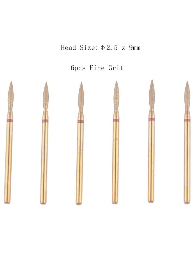 MZCMSL Flame Cuticle Drill Bit Set with Case, 6pcs Pro Diamond Nail Bits for Nail Salon Manicure (Fine)