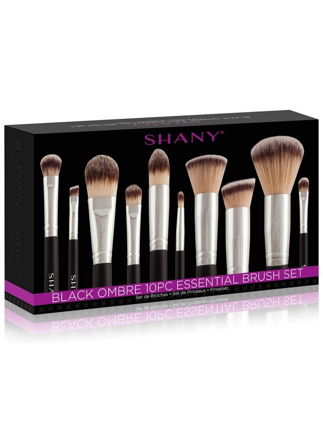 SHANY Makeup Brushes Black OMBRE Pro 10 Piece Essential Professional Makeup Brush Set - Foundation Powder Concealers Eye Shadow Brushes with Black Makeup Brush Travel Case - 10PC