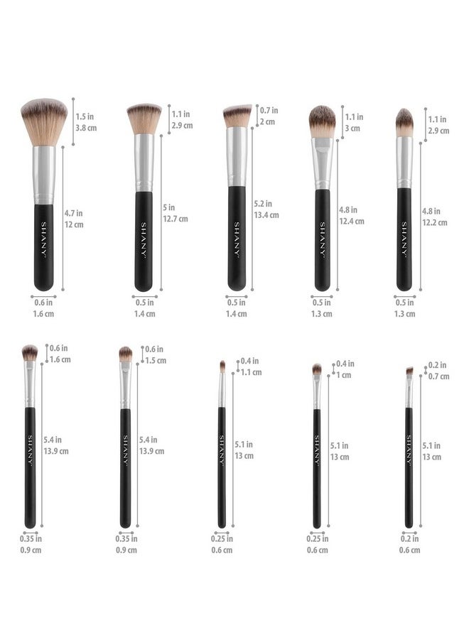 SHANY Makeup Brushes Black OMBRE Pro 10 Piece Essential Professional Makeup Brush Set - Foundation Powder Concealers Eye Shadow Brushes with Black Makeup Brush Travel Case - 10PC