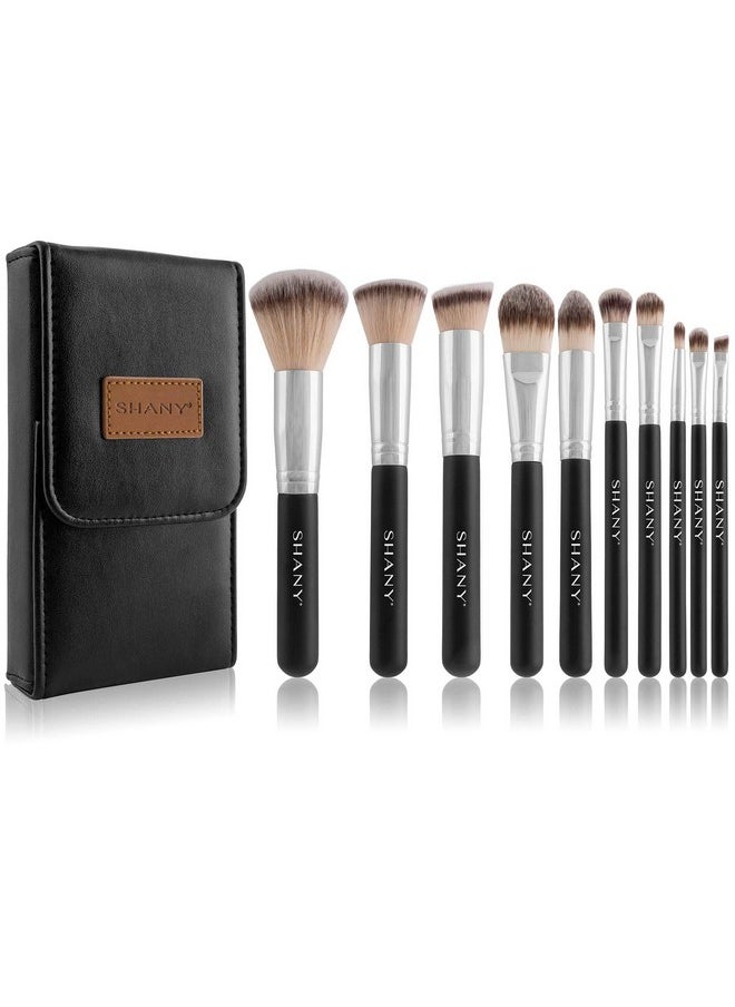 SHANY Makeup Brushes Black OMBRE Pro 10 Piece Essential Professional Makeup Brush Set - Foundation Powder Concealers Eye Shadow Brushes with Black Makeup Brush Travel Case - 10PC