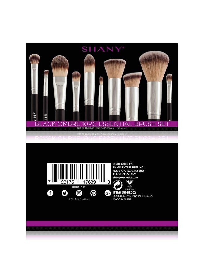SHANY Makeup Brushes Black OMBRE Pro 10 Piece Essential Professional Makeup Brush Set - Foundation Powder Concealers Eye Shadow Brushes with Black Makeup Brush Travel Case - 10PC