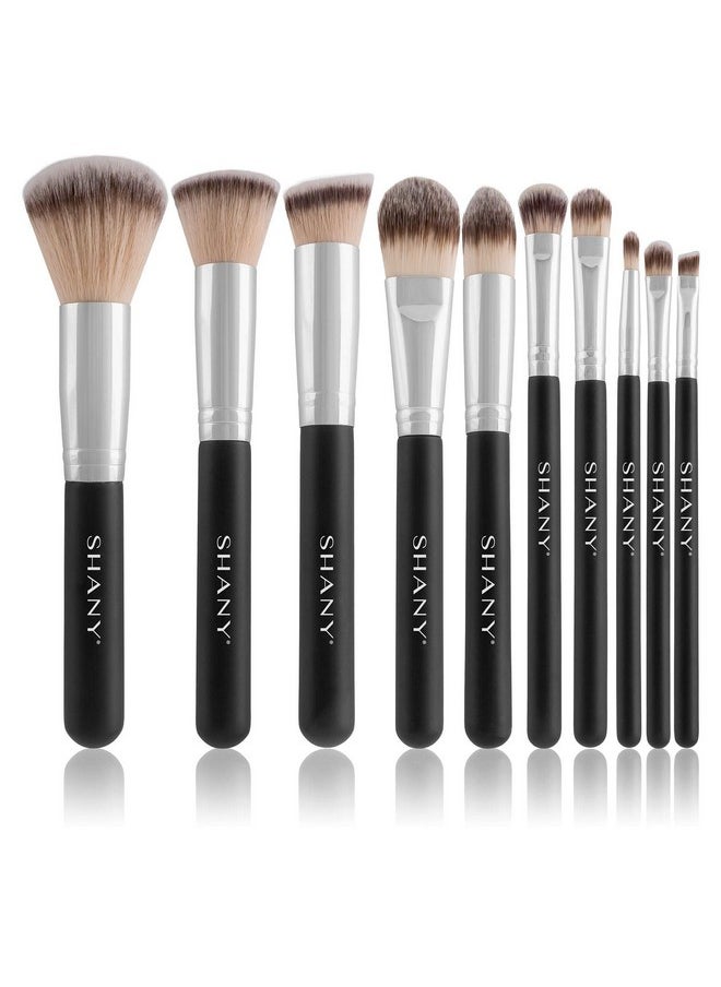 SHANY Makeup Brushes Black OMBRE Pro 10 Piece Essential Professional Makeup Brush Set - Foundation Powder Concealers Eye Shadow Brushes with Black Makeup Brush Travel Case - 10PC