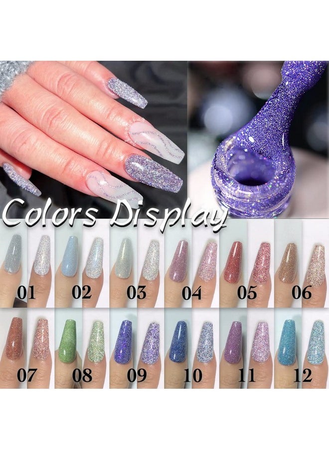 AHAMIOU Reflective Gel Polish Set Sparkly Reflective Glitter Gel Nail Polish Kit Shiny Diamond UV LED Soak Off Nail Polish Home DIY Manicure Nail Art Salon Varnish 12PCS(SET-2)