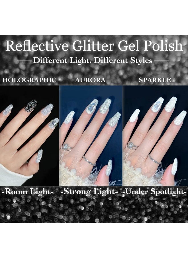 AHAMIOU Reflective Gel Polish Set Sparkly Reflective Glitter Gel Nail Polish Kit Shiny Diamond UV LED Soak Off Nail Polish Home DIY Manicure Nail Art Salon Varnish 12PCS(SET-2)