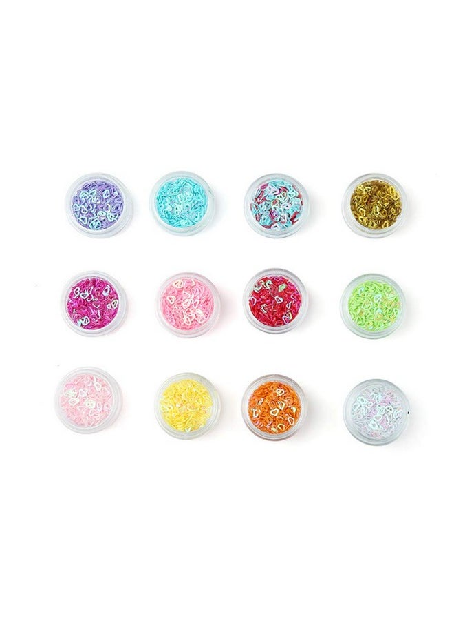 YESLADY Valentine's Day Nail Art 3D Hollow Heart Pattern Glitter Flakes Sparkly Confetti Nail Art Sticker 12Colors