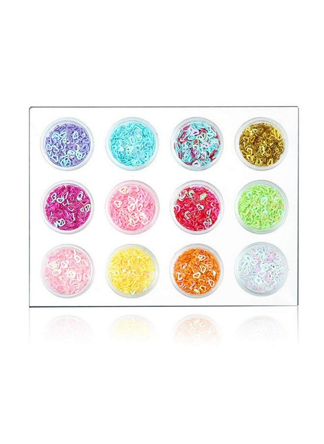 YESLADY Valentine's Day Nail Art 3D Hollow Heart Pattern Glitter Flakes Sparkly Confetti Nail Art Sticker 12Colors