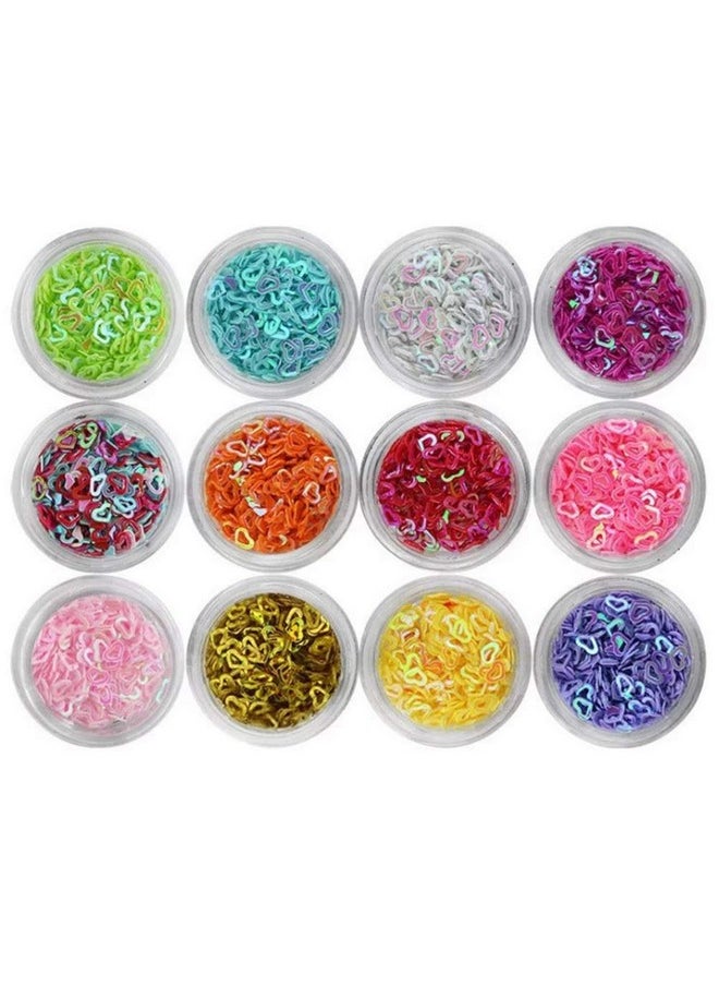 YESLADY Valentine's Day Nail Art 3D Hollow Heart Pattern Glitter Flakes Sparkly Confetti Nail Art Sticker 12Colors