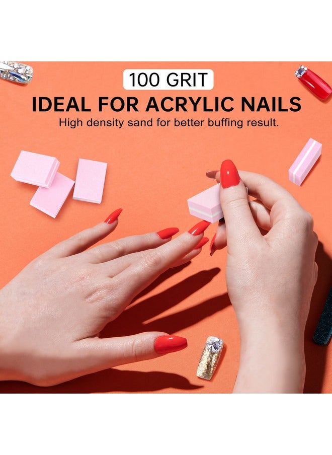 Mini Nail Buffer Blocks, 100/180 Grit Sponge Buffing Sanding Block File Manicure Tools Bulk 50Pcs (Pink)