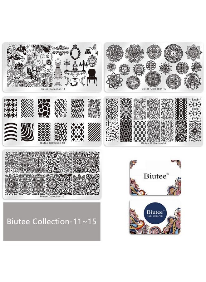Biutee 19pcs Nail Stamp Plates set 15 plate 1Stamper 2Scraper 1storage bag Nails Art Stamping Plate Scraper Stamper Set Leaves Flowers Animal Nail plate Template Image Plate