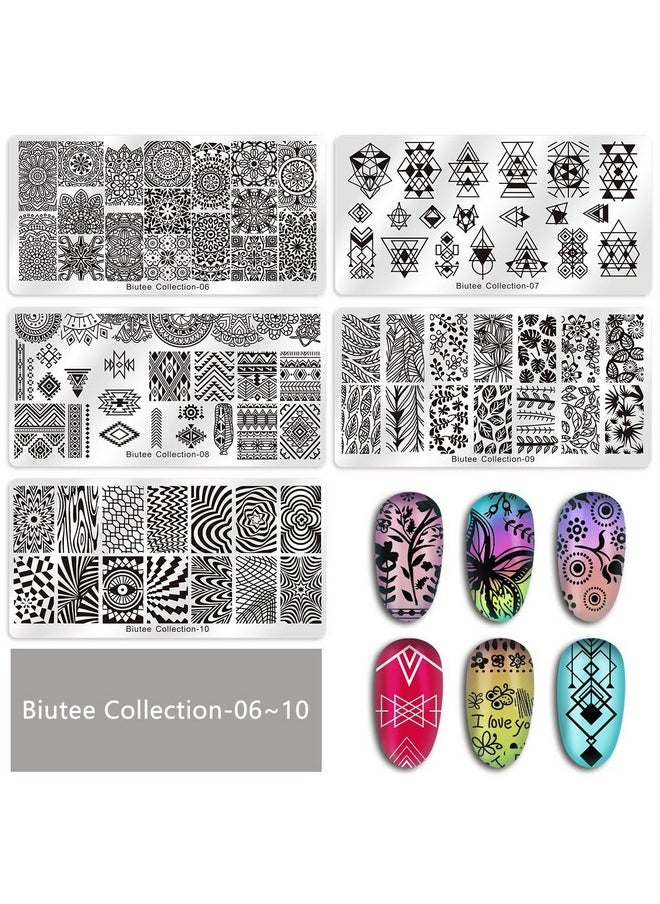 Biutee 19pcs Nail Stamp Plates set 15 plate 1Stamper 2Scraper 1storage bag Nails Art Stamping Plate Scraper Stamper Set Leaves Flowers Animal Nail plate Template Image Plate