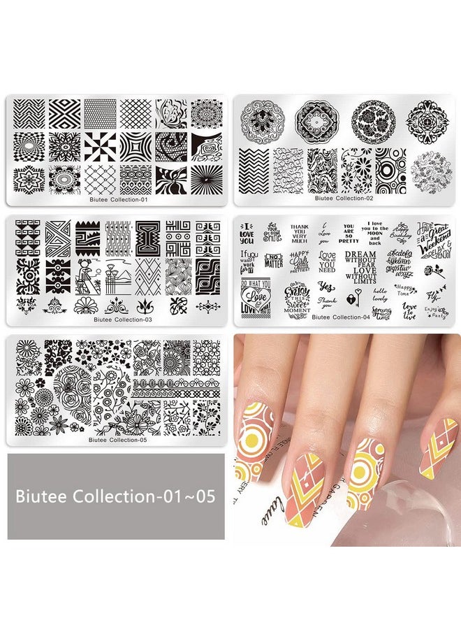Biutee 19pcs Nail Stamp Plates set 15 plate 1Stamper 2Scraper 1storage bag Nails Art Stamping Plate Scraper Stamper Set Leaves Flowers Animal Nail plate Template Image Plate