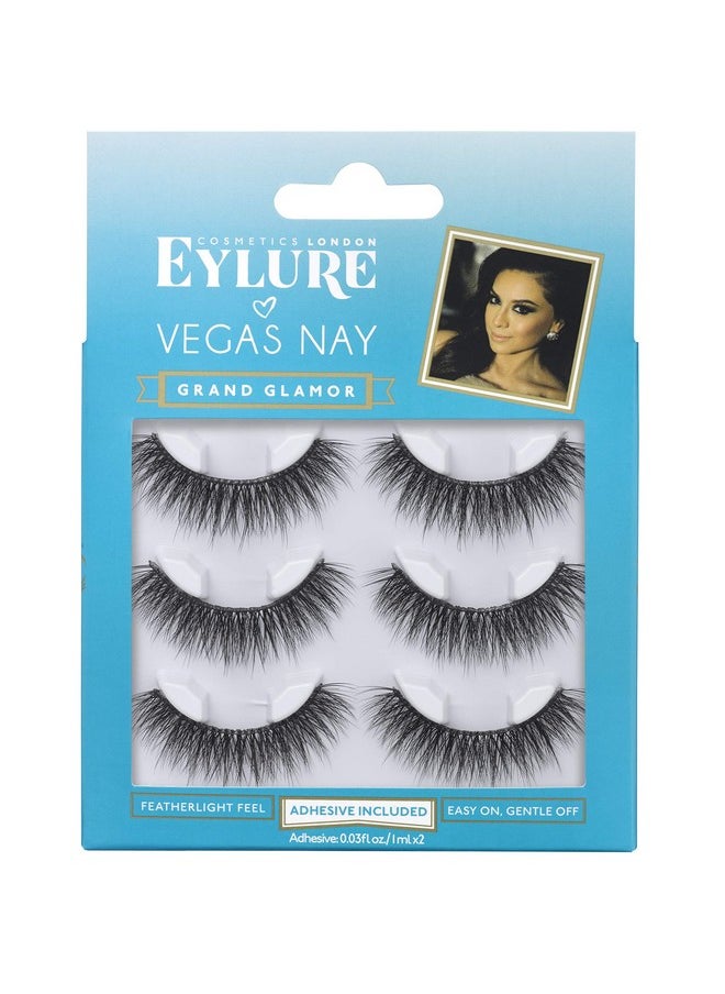 Eylure Vegas Nay Grand Glamour, Multi Pack, Reusable, Adhesive Included, 3 Pairs, 0.07 Ounce